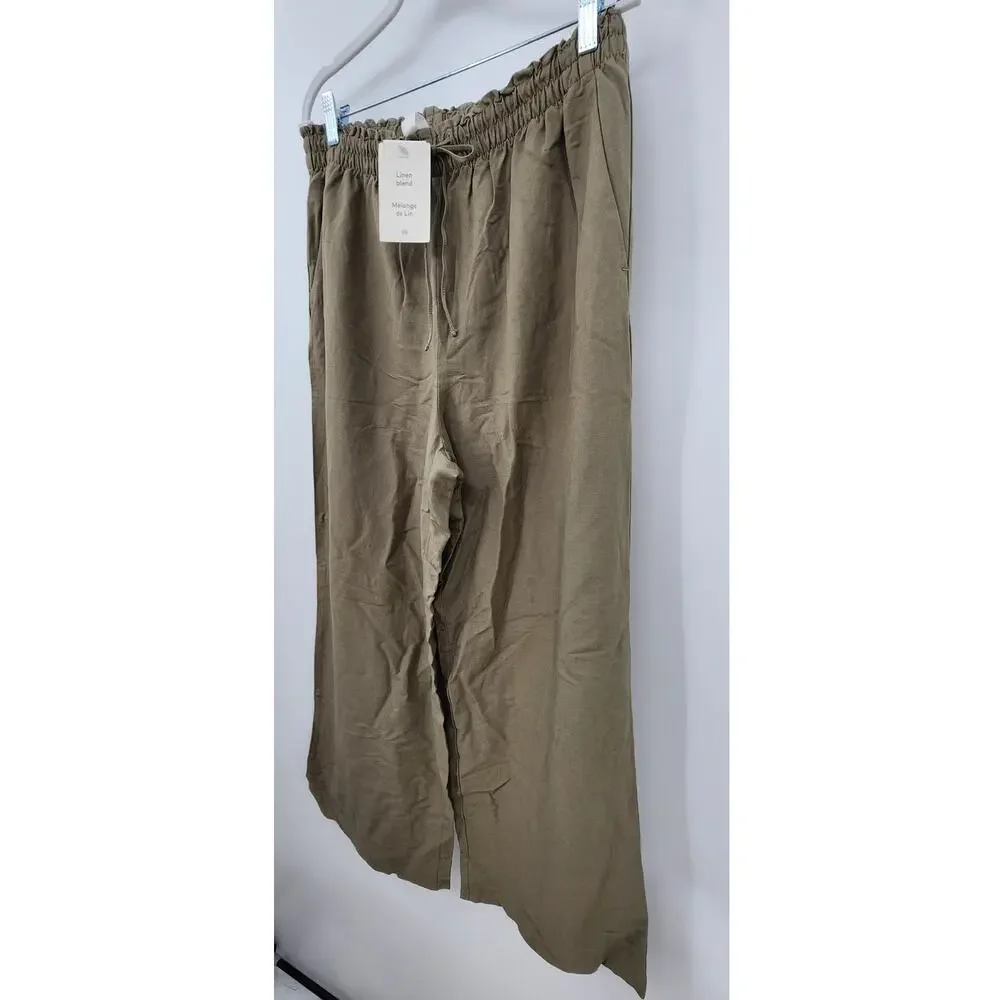 New‎ NWT Wide Leg Linen Blend Pants Green Army Size Large